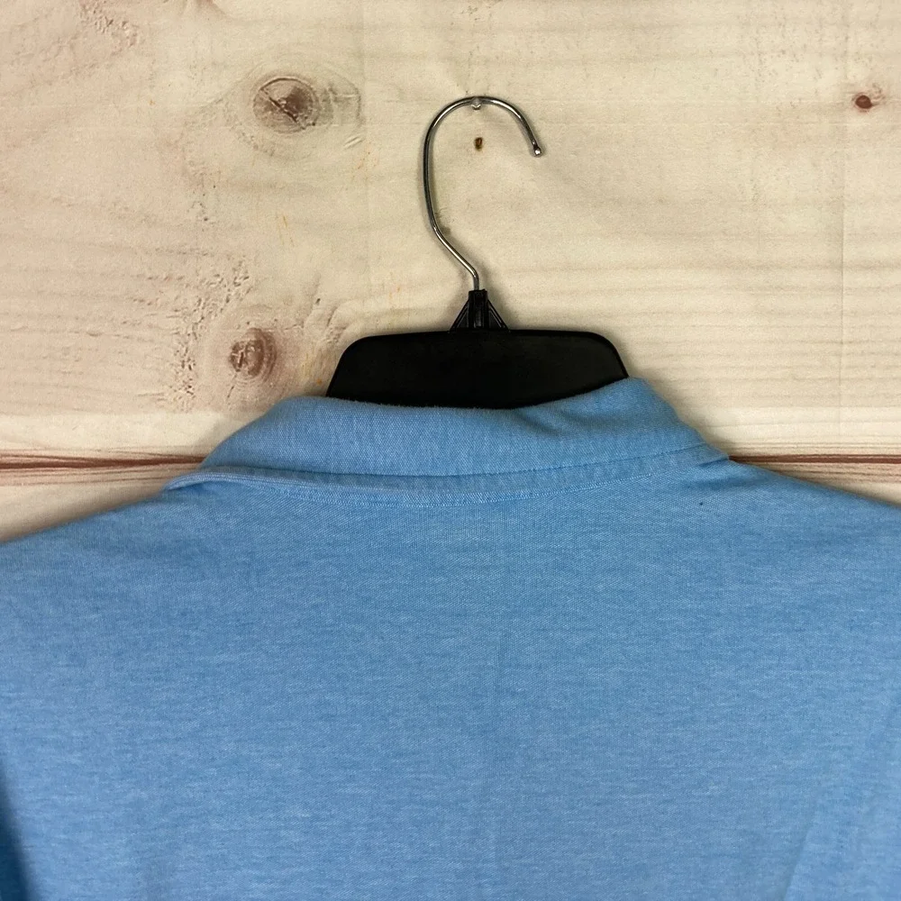 Lands End Shirt‎ Mens L Blue Button Up Traditional Fit Knit Collar Long Sleeve